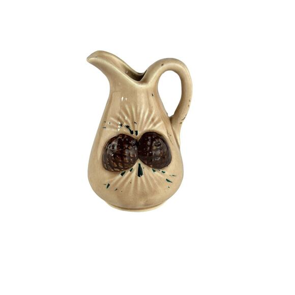 Vintage Japan Pottery Mini Pitcher Creamer Brown Pine Cone Flower Bud Vase Decor - Picture 7 of 16